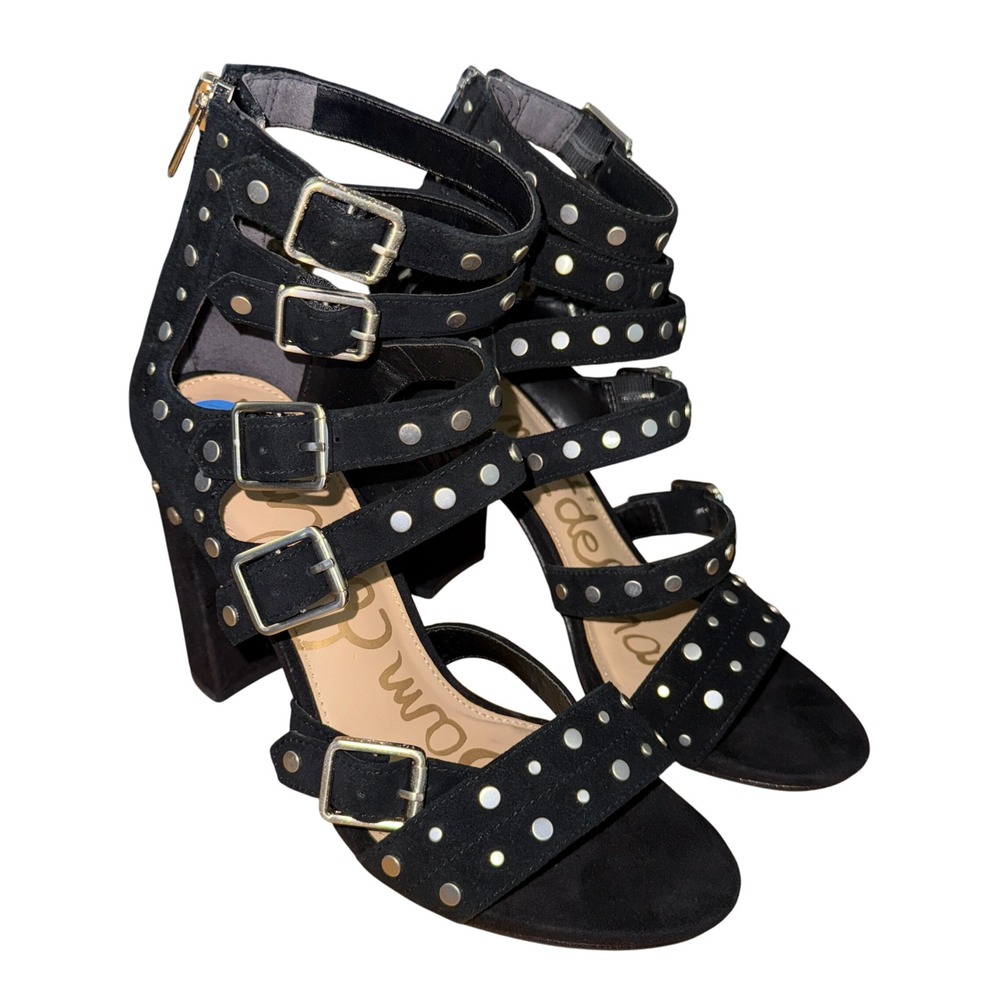 Sam Edelman Black Suede Studded Gladiator Heels Sandals Pre-Owned‎ Womens 7.5